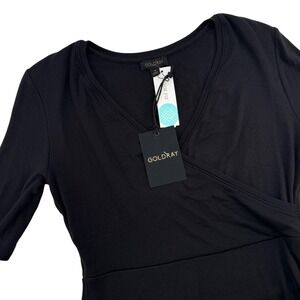 Goldray Blaise Ribbed Knit Dress Black Wrap Midi Asymmetrical Women's M NEW